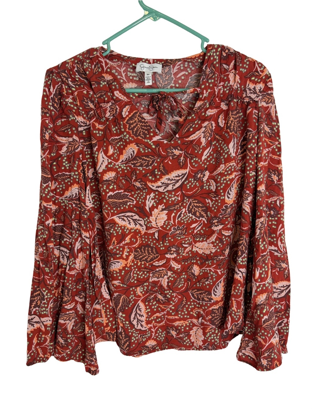 Jessica Simpson Burnt Red Floral Long Sleeve Blouse Size Medium